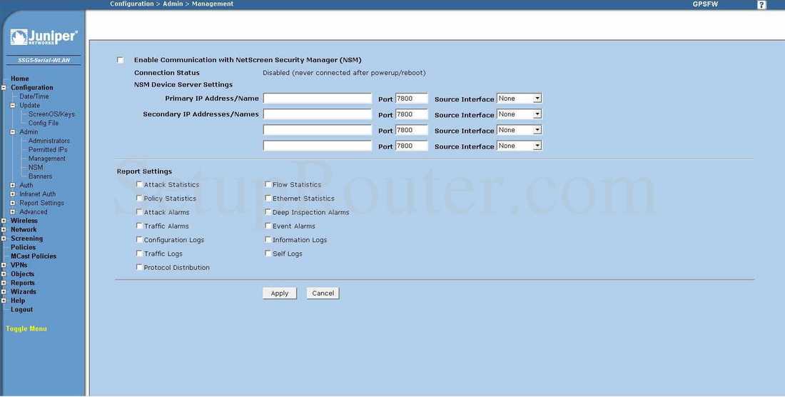 Juniper SSG5 Screenshot NSM