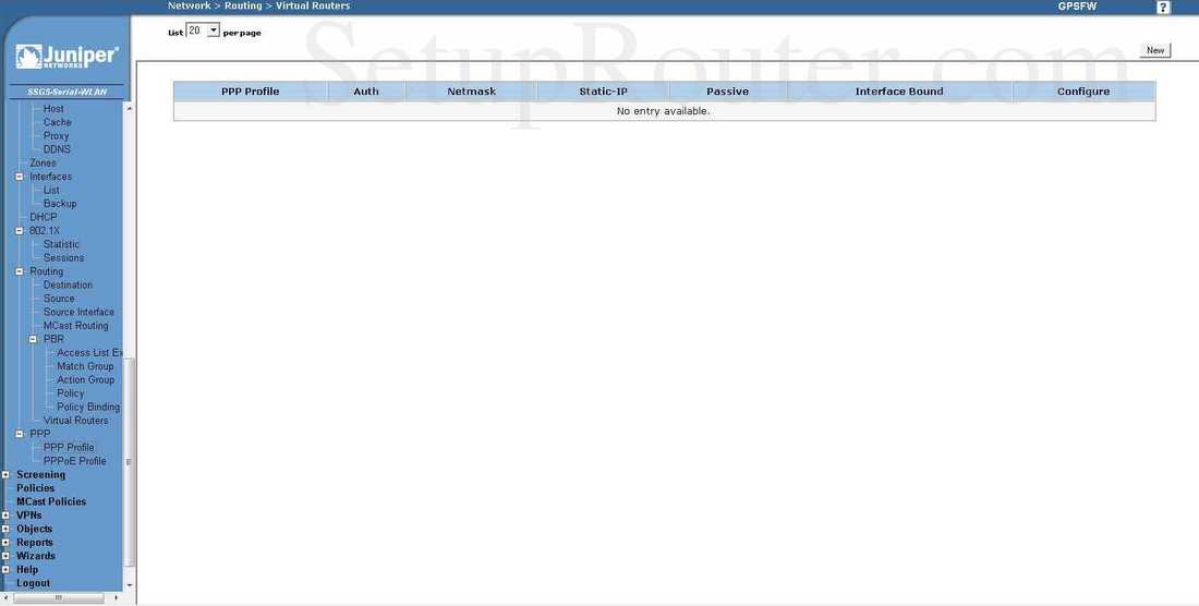 Juniper SSG5 Screenshot PPP Profile