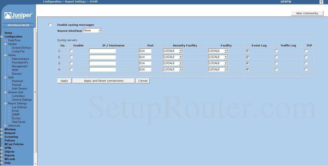 Juniper SSG5 Screenshot Syslog