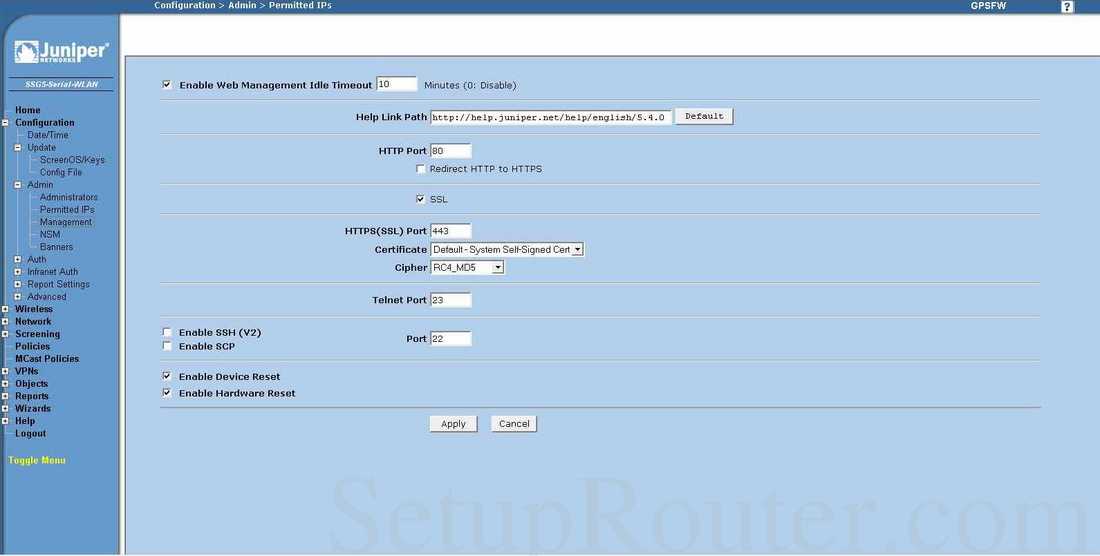 Juniper SSG5 Screenshot Management