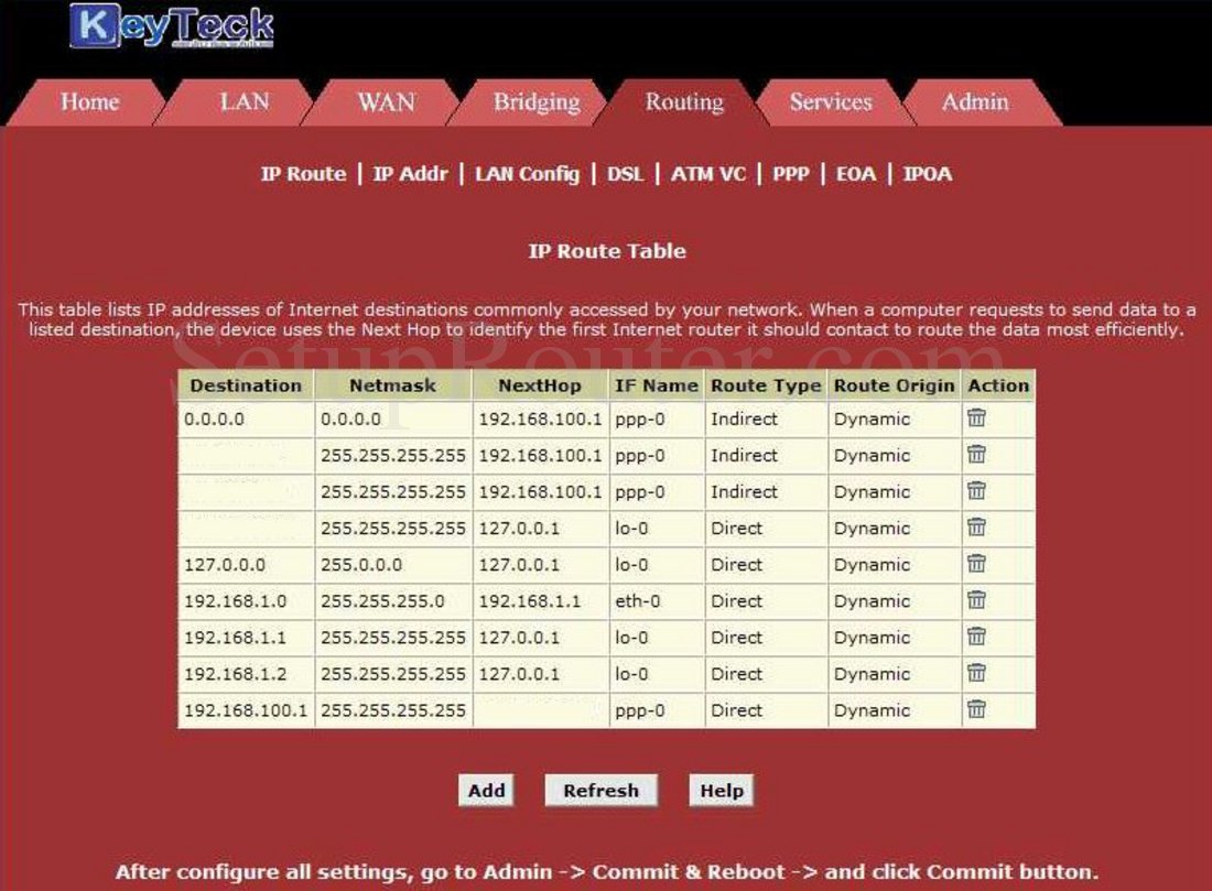 Keyteck NET 25GSU Screenshot IP Route Table