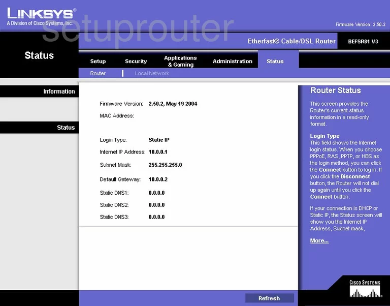 router status mac address internet IP