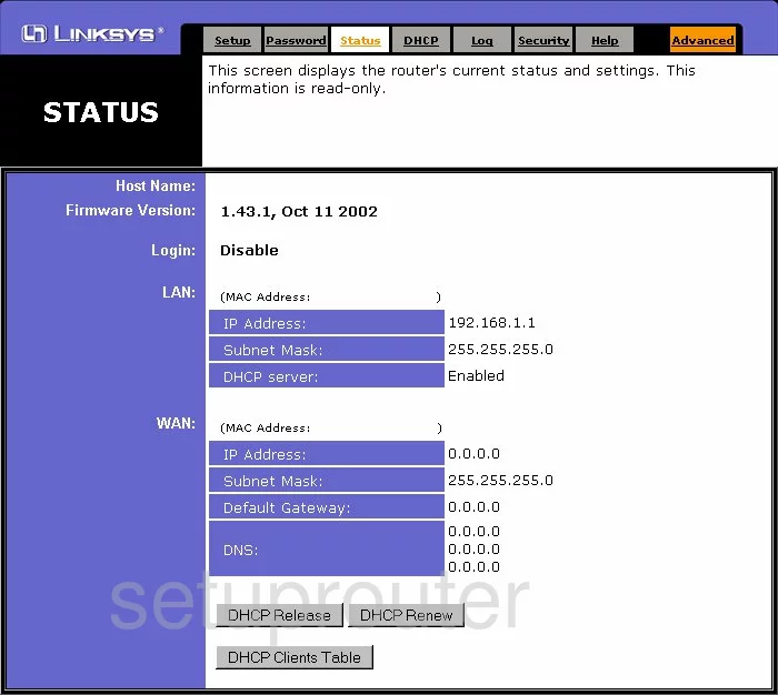 router status mac address internet IP