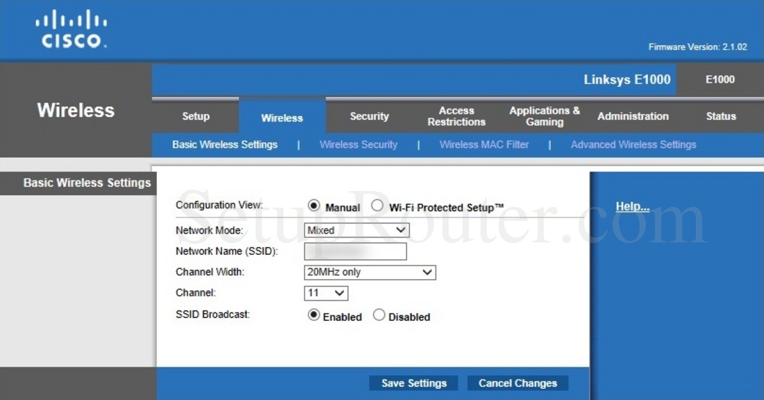 Linksys E1000 Screenshot Basic Wireless Settings