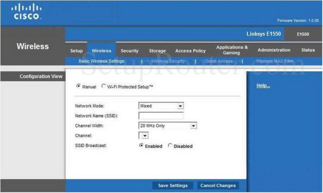 Linksys E1550 Screenshot Basic Wireless Settings