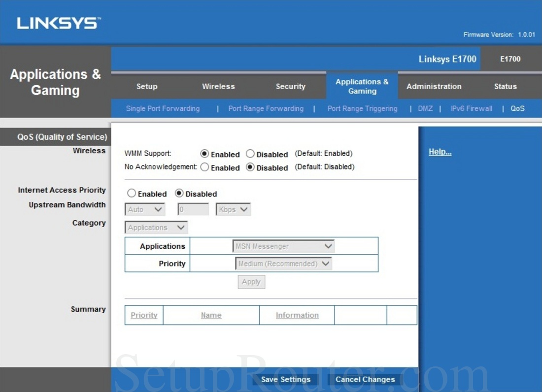 Linksys E1700 Screenshot QoS