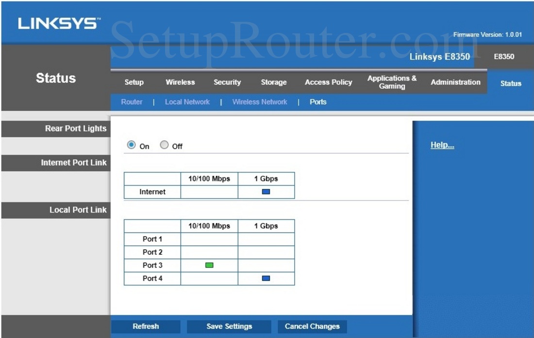 Linksys E8350 Screenshot PortsStatus