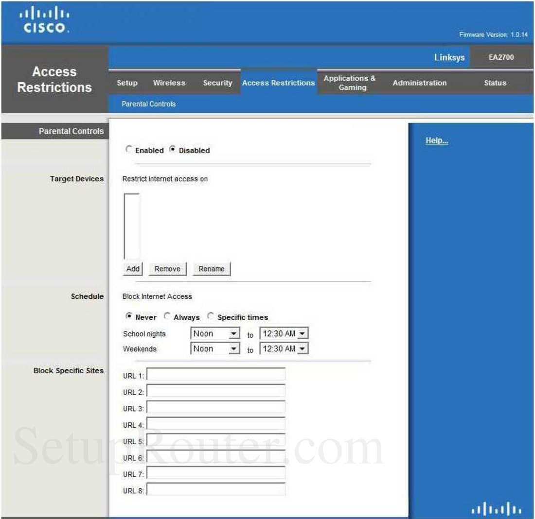 Linksys EA2700 Screenshot Parental Controls