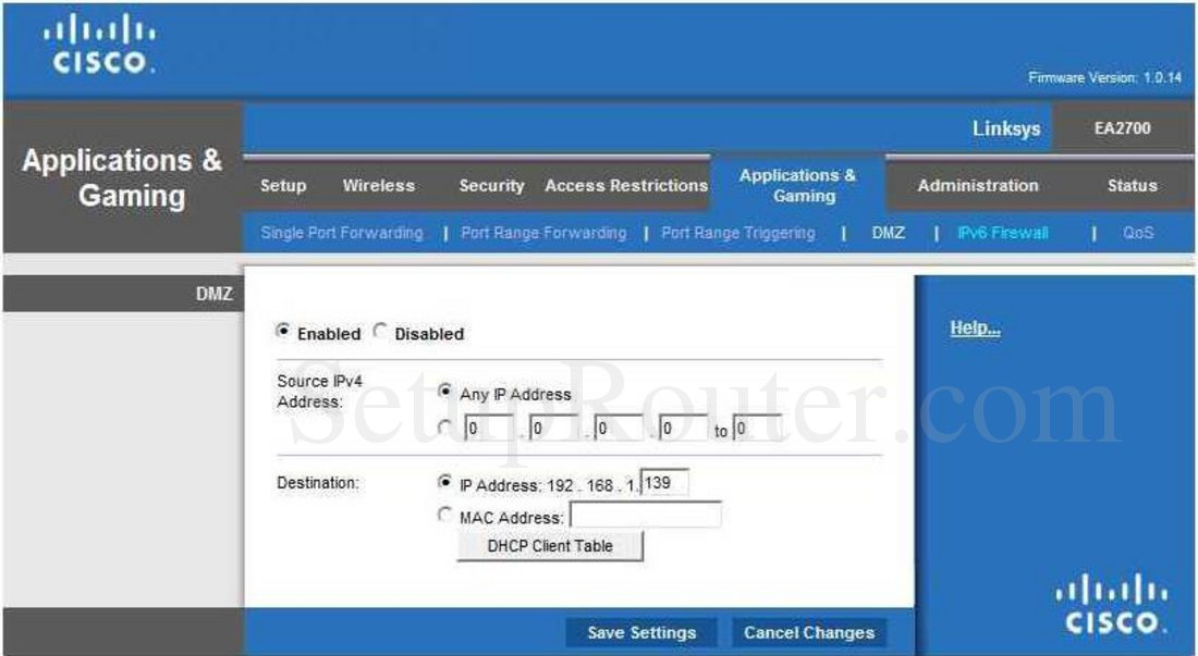 Linksys EA2700 Screenshot DMZ