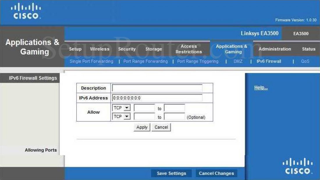 Linksys EA3500 Screenshot IPv6 Firewall