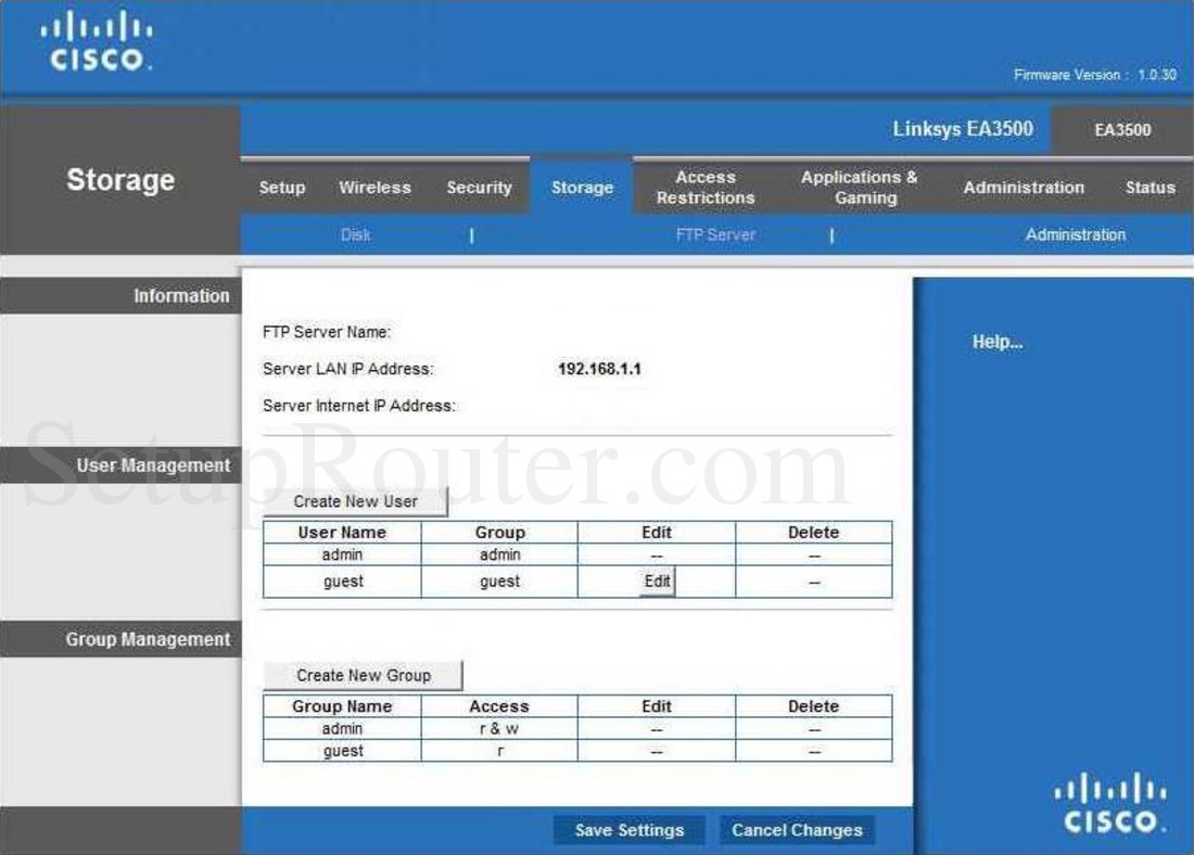 Linksys EA3500 Screenshot Administration