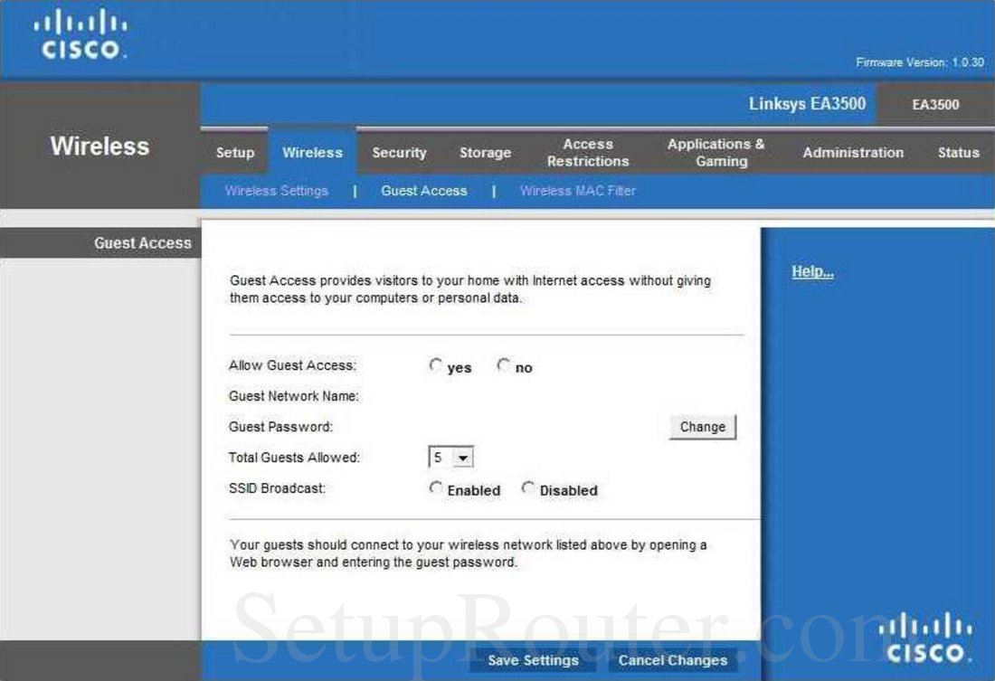 Linksys EA3500 Screenshot Guest Access