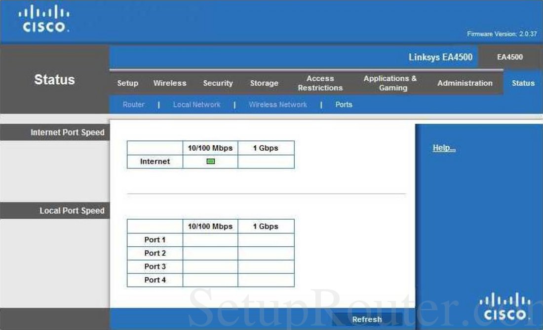 Linksys EA4500 Screenshot Ports Status
