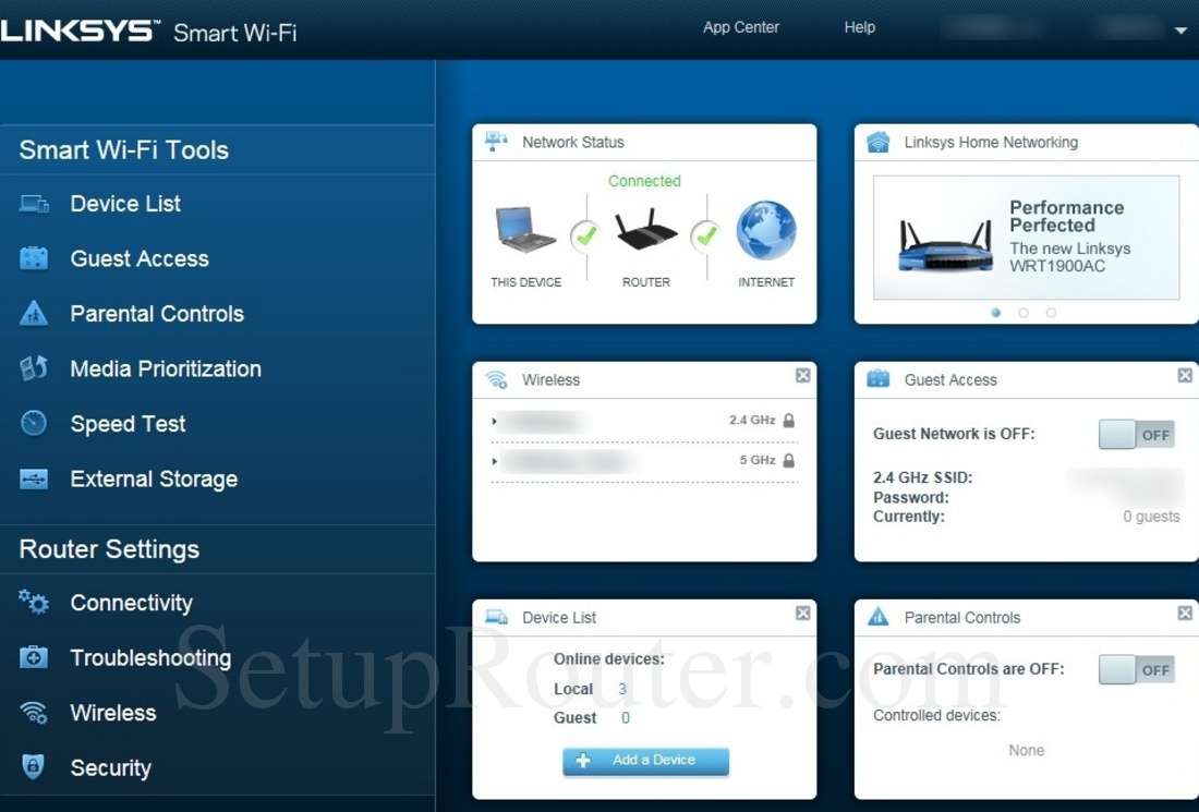 Linksys EA6350 Screenshot Home