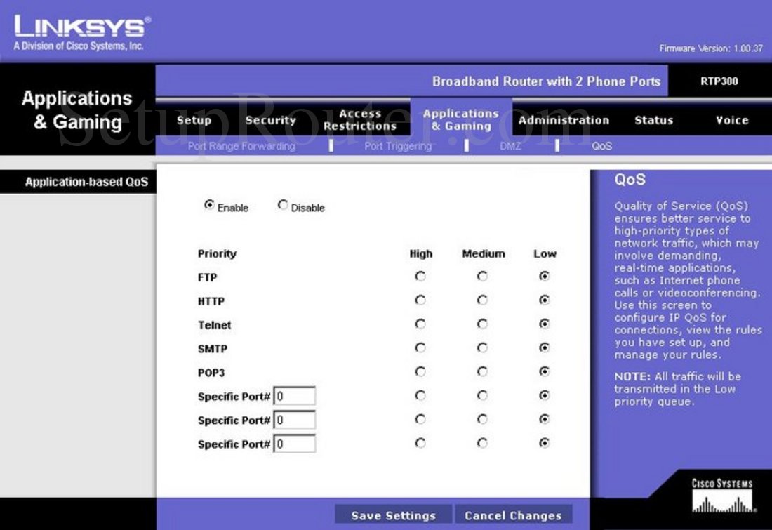 Linksys RTP300 Screenshot QoS