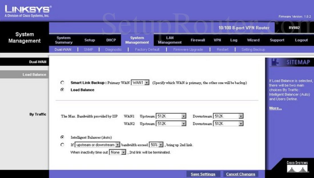 Linksys RV082 Screenshot Dual-WAN