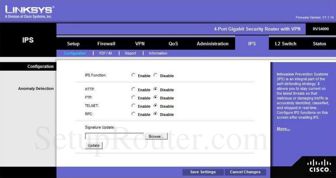Linksys RVS4000 Screenshot IPS Configuration