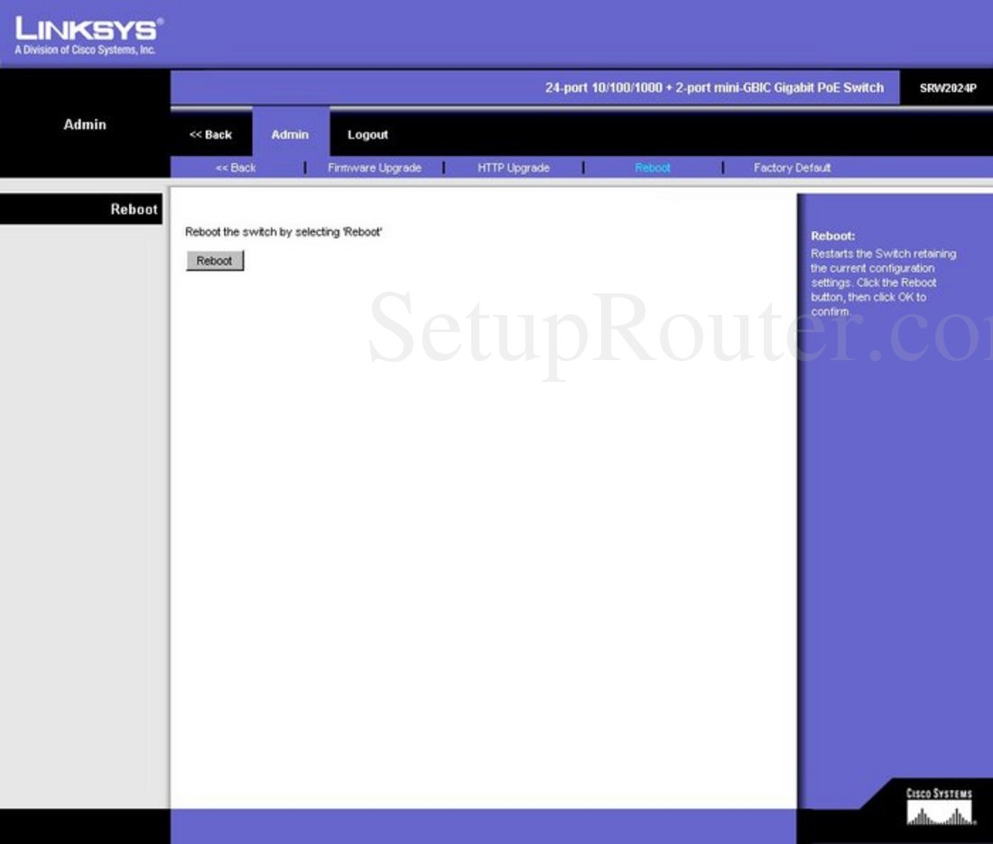 Linksys SRW2024P Screenshot Reboot