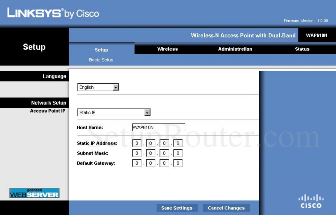 Linksys WAP610N Screenshot Basic Setup