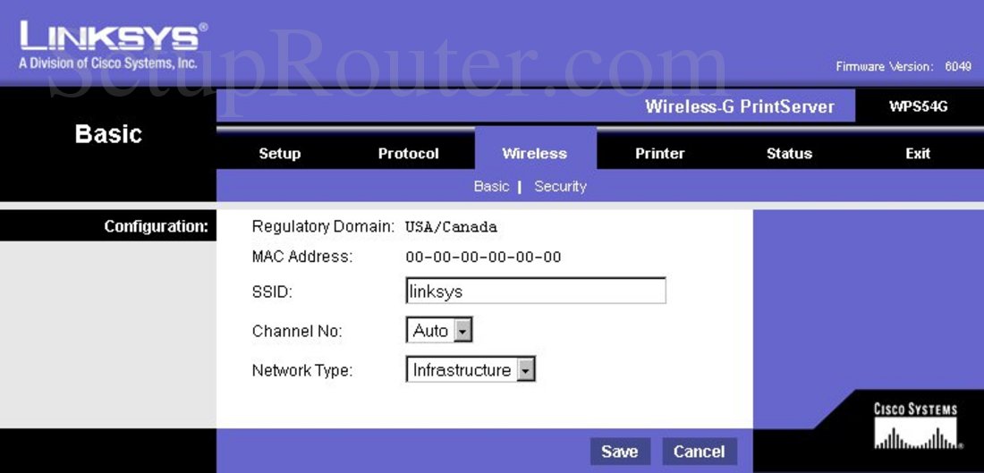Linksys WPS54G Screenshot Wireless Basic