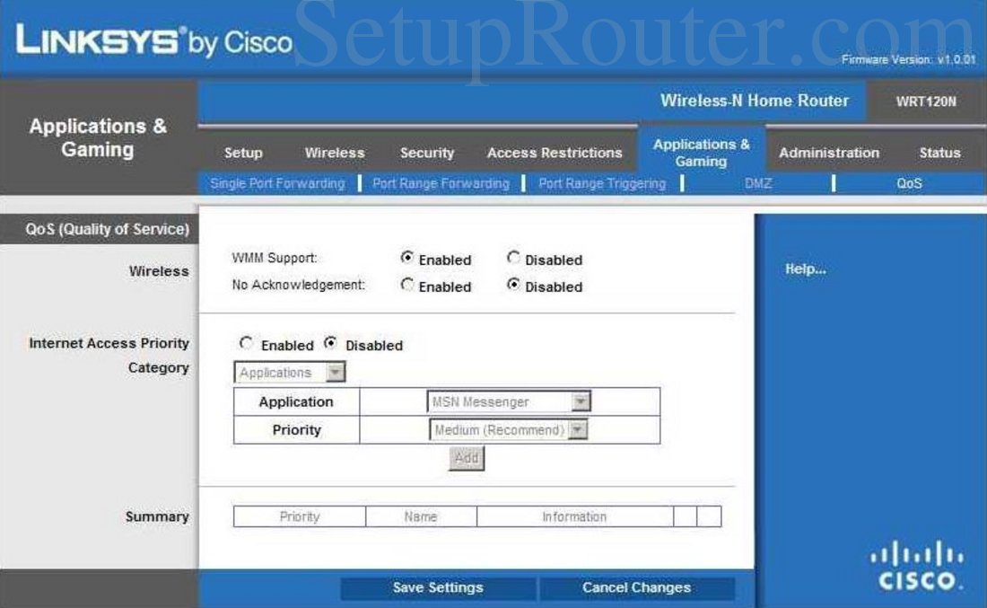 Linksys WRT120N Screenshot QoS