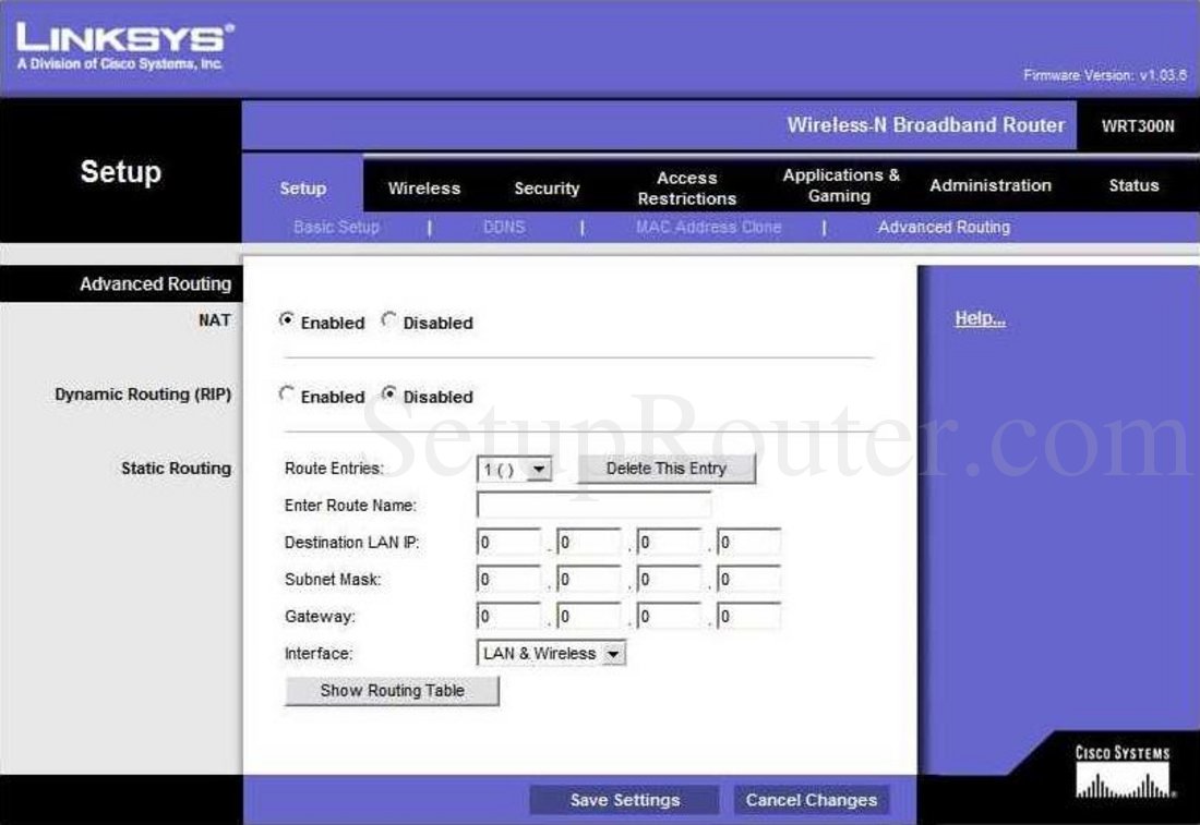 Linksys Wrt300n Screenshot Advanced Routing 3693