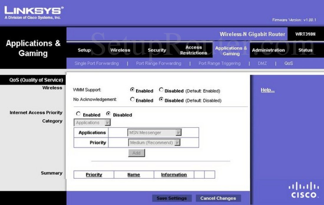 Linksys WRT310N Screenshot QoS