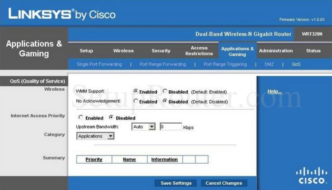 Linksys WRT320N Screenshot QoS