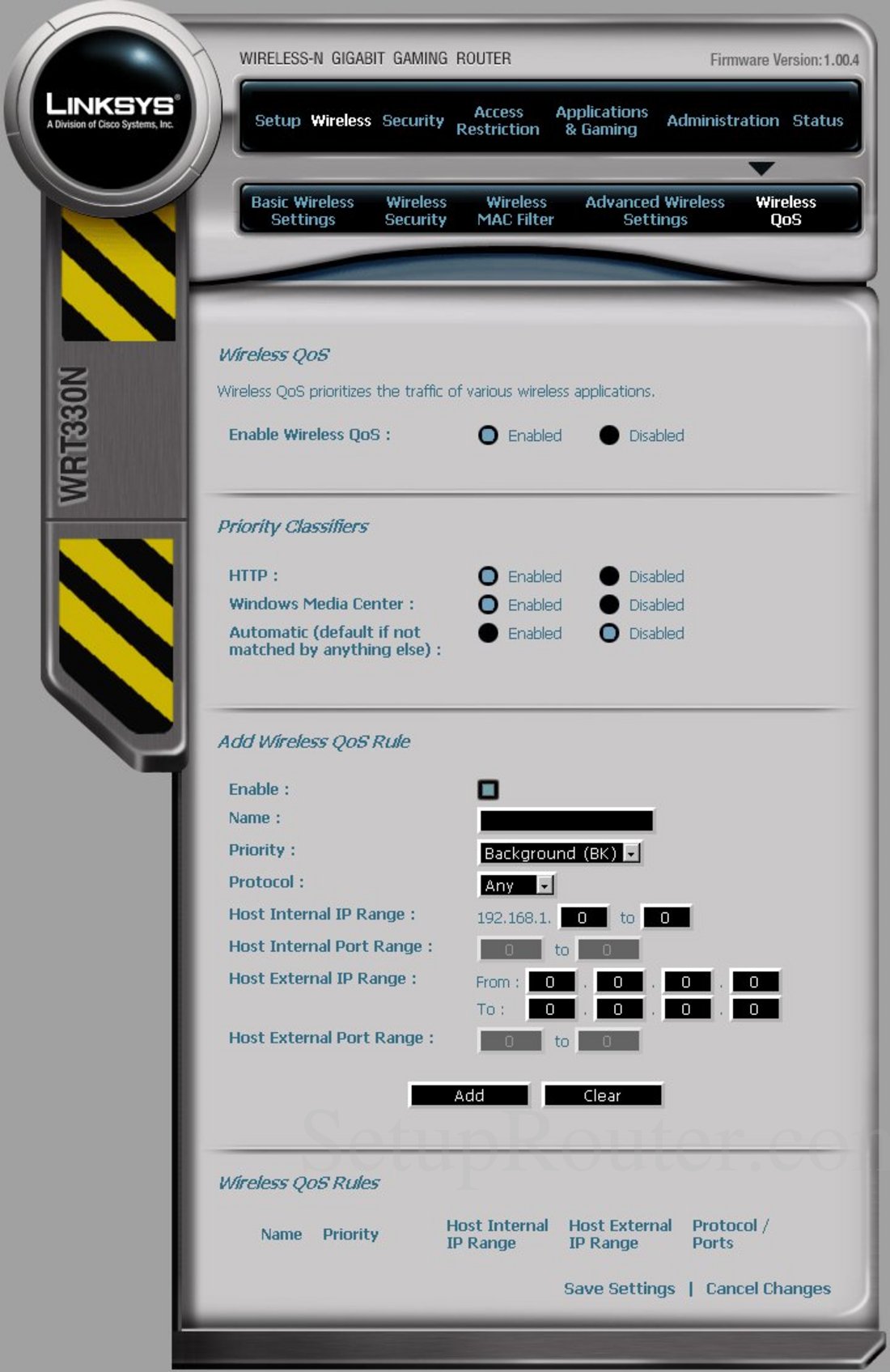 Linksys WRT330N Screenshot Wireless QoS