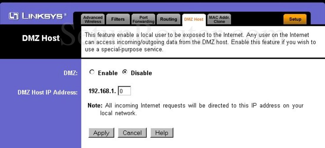 Linksys WRT51AB Screenshot DMZ Host