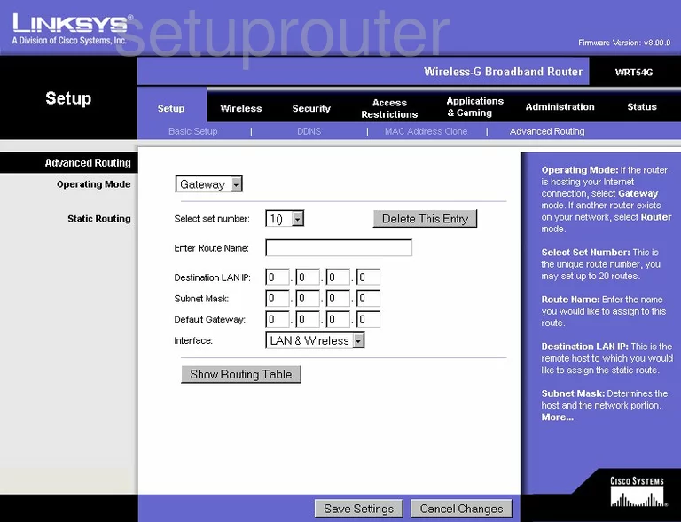 router advanced routing settings