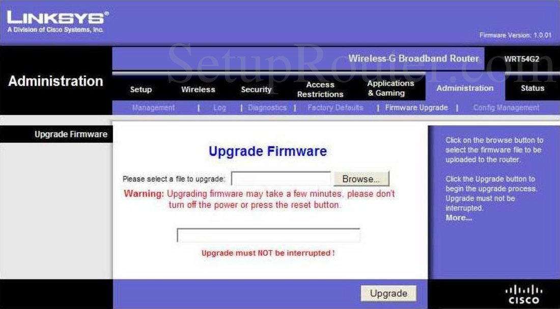Linksys WRT54G2 Screenshot Firmware Upgrade