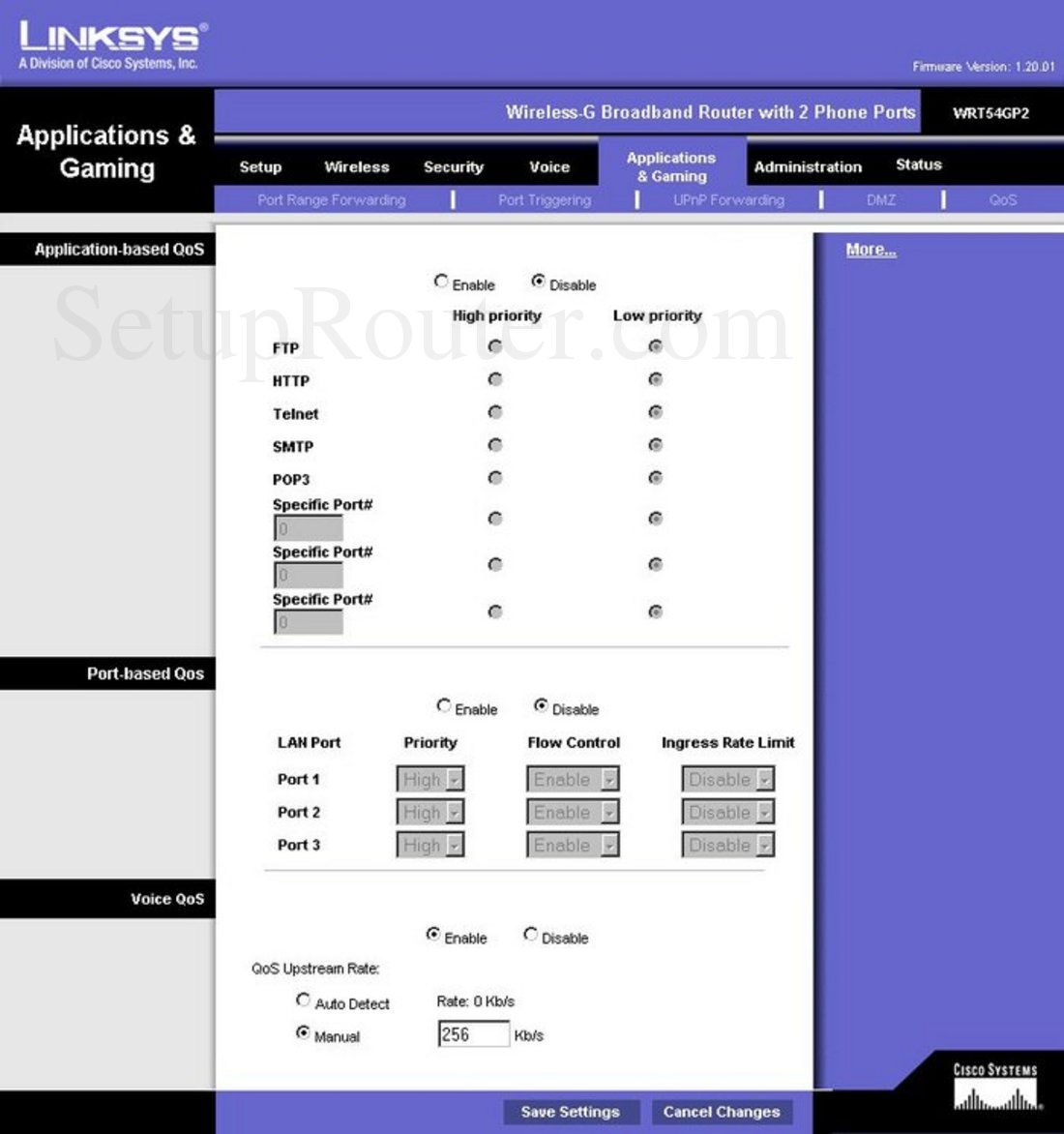Linksys WRT54GP2 Screenshot QoS