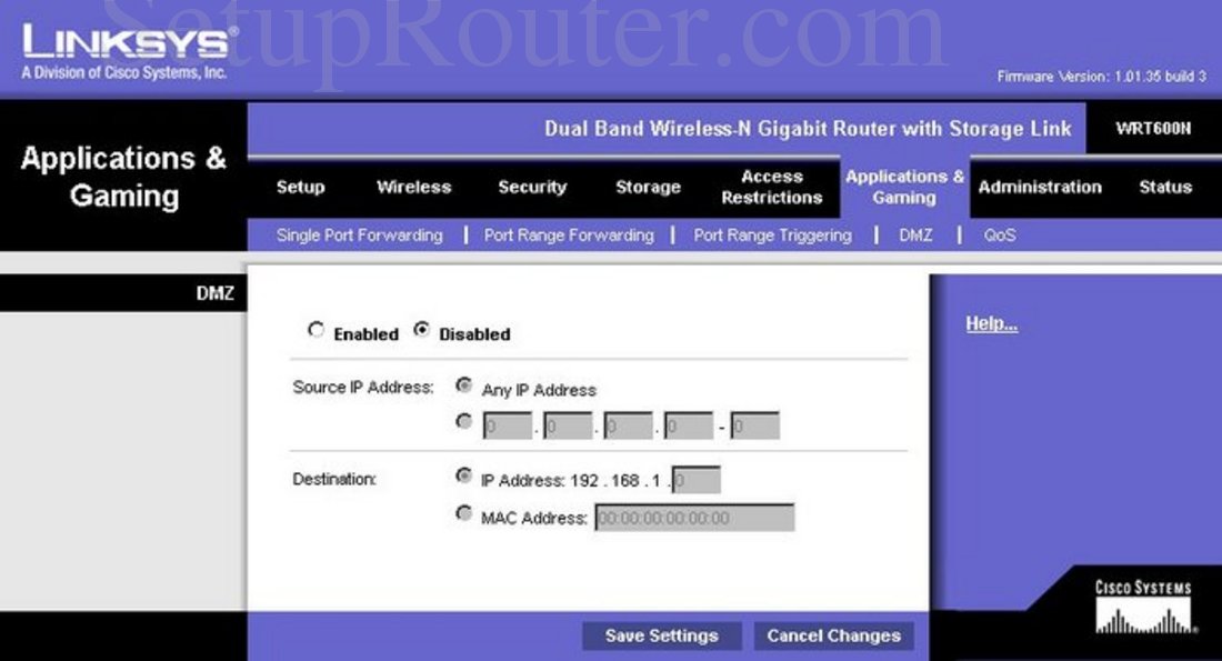 Linksys WRT600N Screenshot DMZ