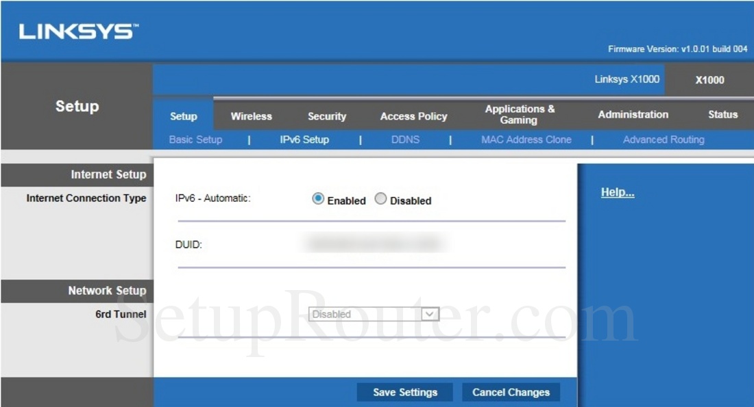 Linksys X1000 Screenshot IPv6Setup