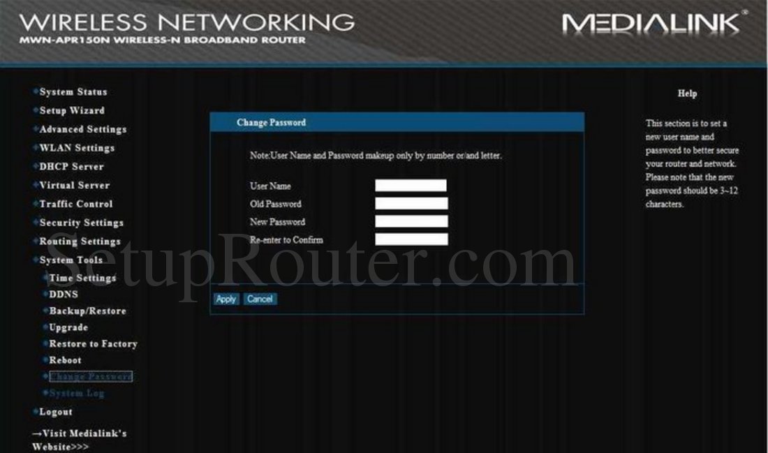 reset medialink router password