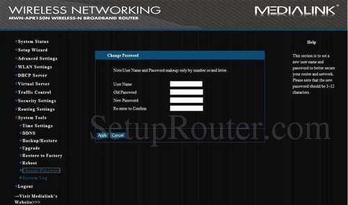 reset medialink router password