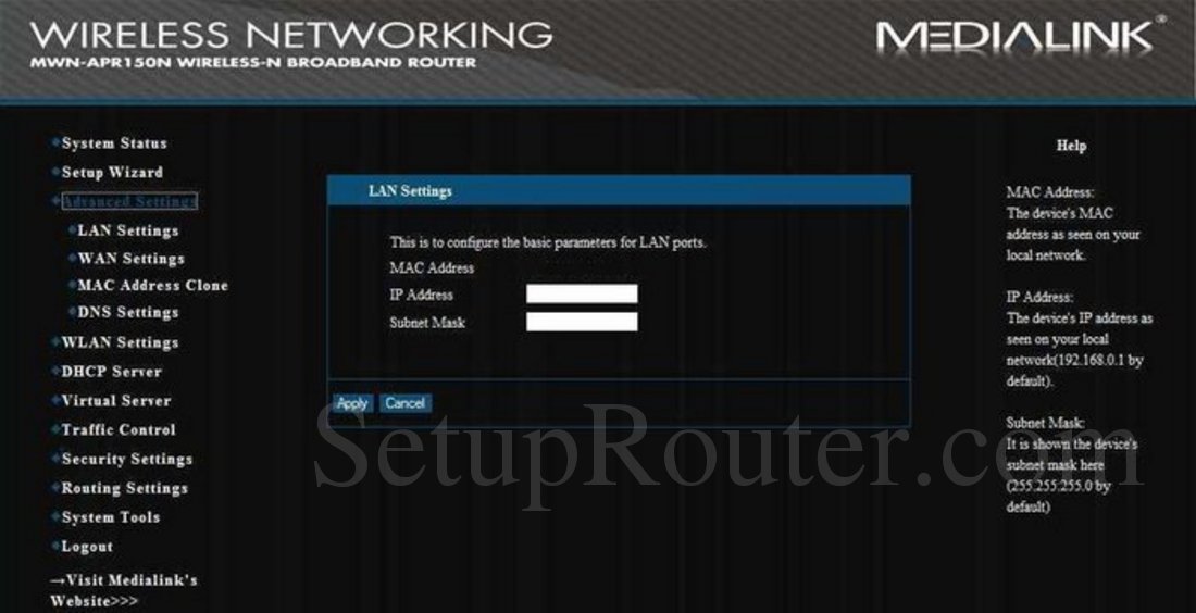 medialink router settings