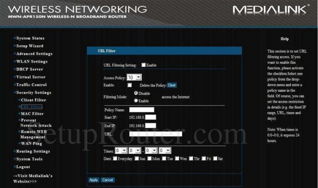 medialink router address