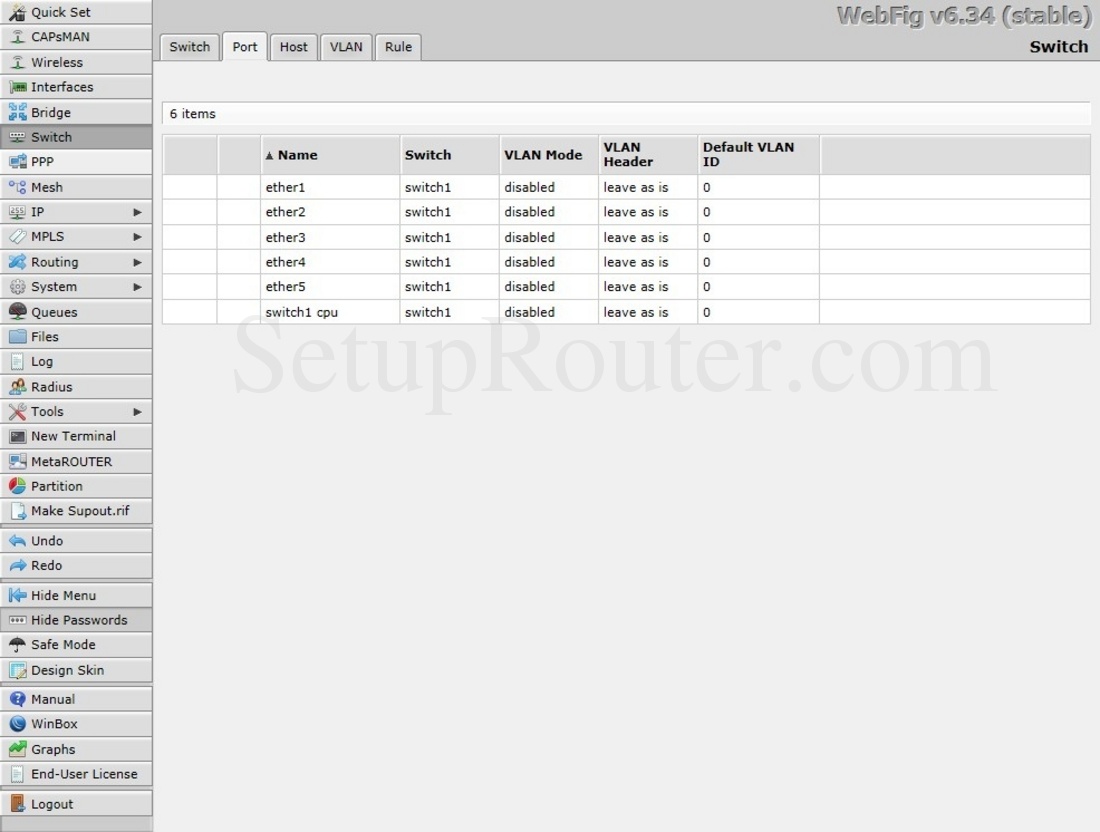 mikrotik routeros v6.34 default password