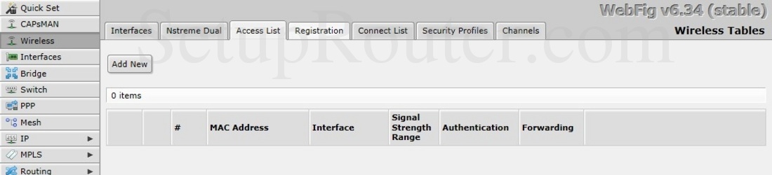 MikroTik RouterOS v6-34 Screenshot WirelessAccessList