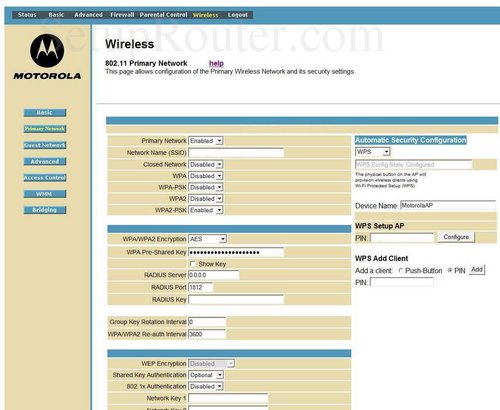 motorola modem sbg6580 change password