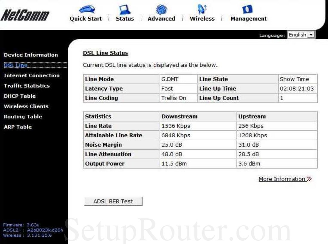 NB6W Screenshot DSL Line Status