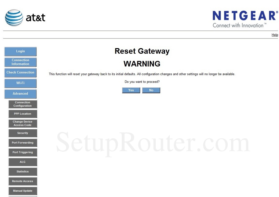 Netgear B90-755025-15 Screenshot Reset Gateway