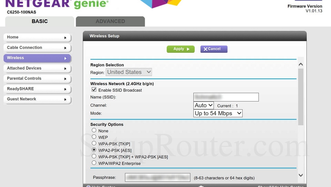 Netgear C6250100NAS Screenshot BasicWireless