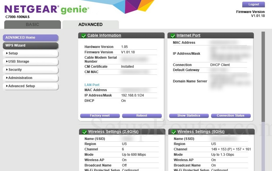 Netgear C7000-100NAS Screenshot AdvancedHome