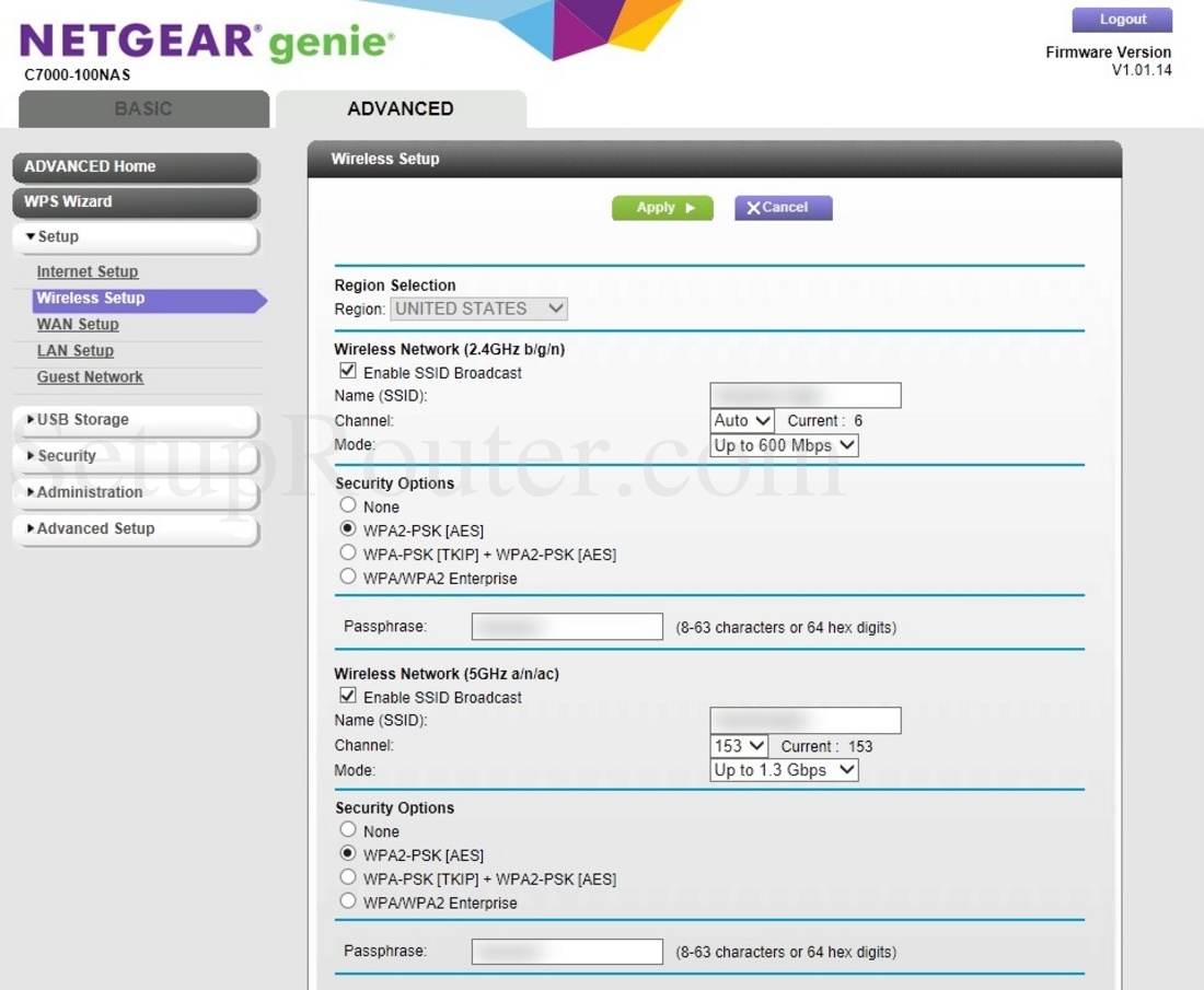 Netgear C7000100NAS Screenshot WirelessSetup