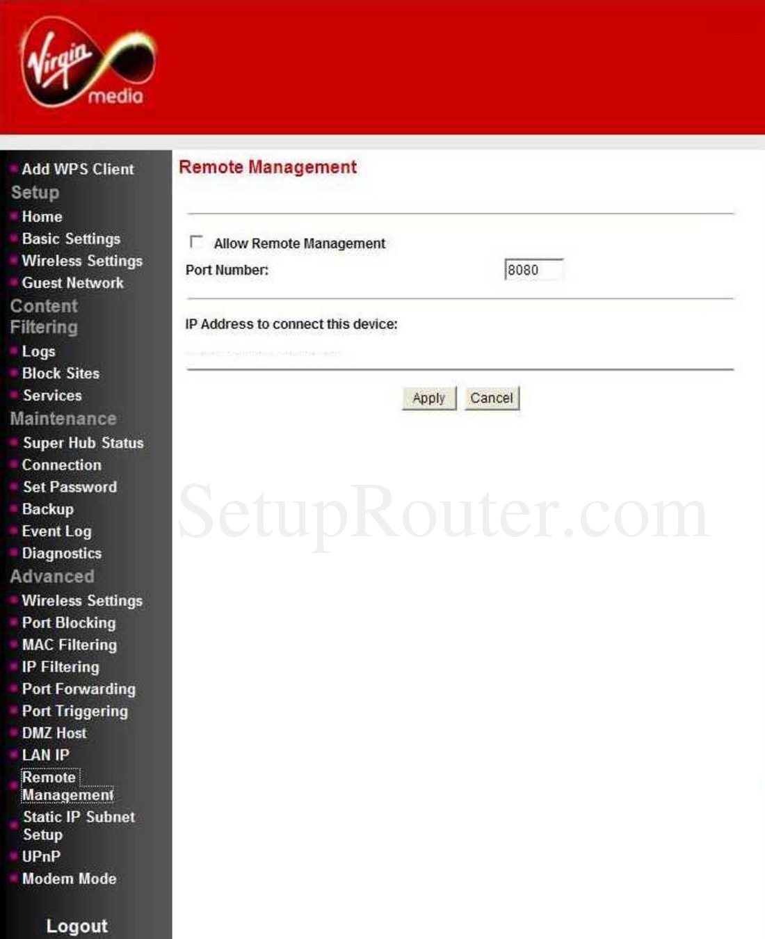 Netgear CG3101D Screenshot Remote Management