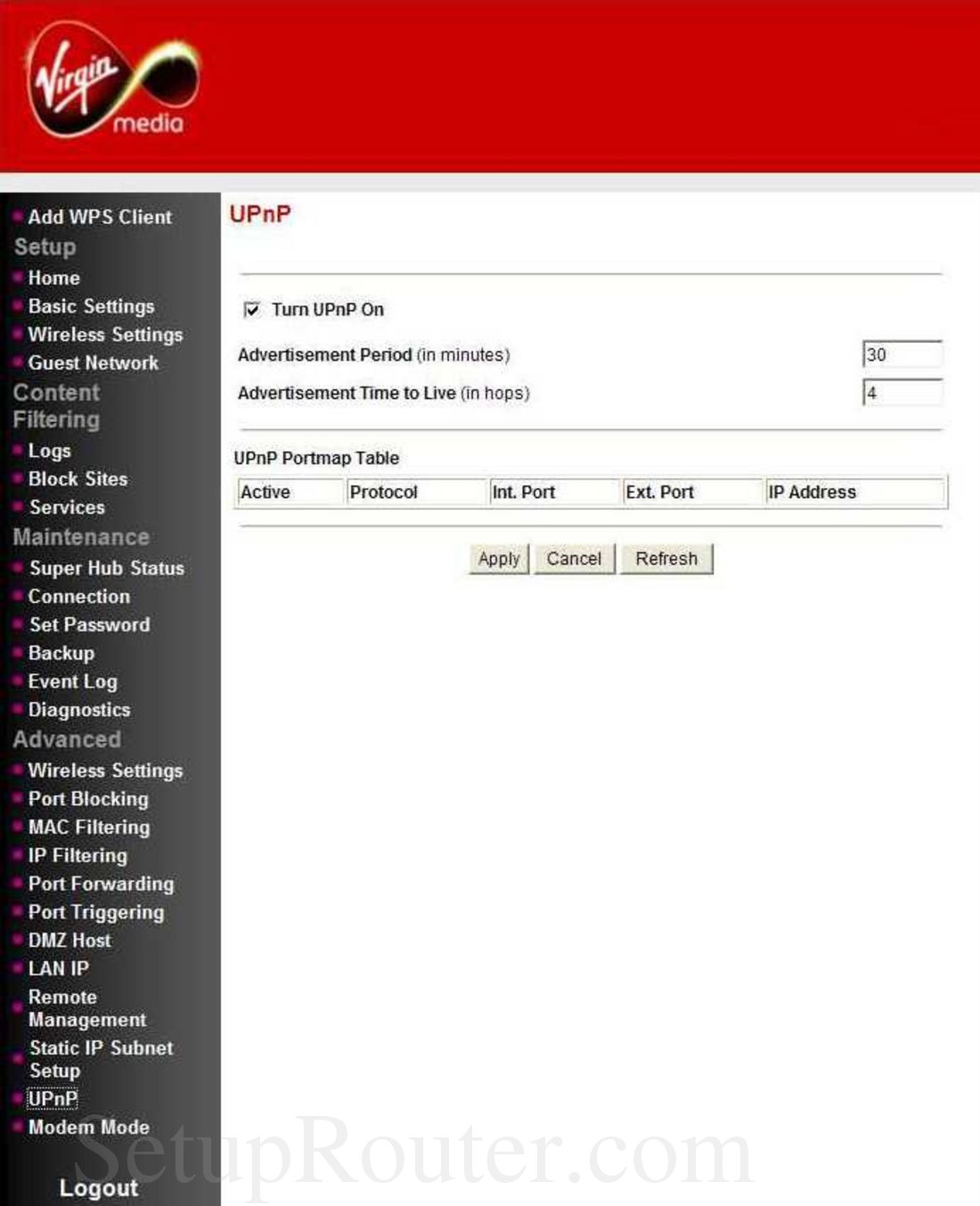 Netgear CG3101D Screenshot UPnP