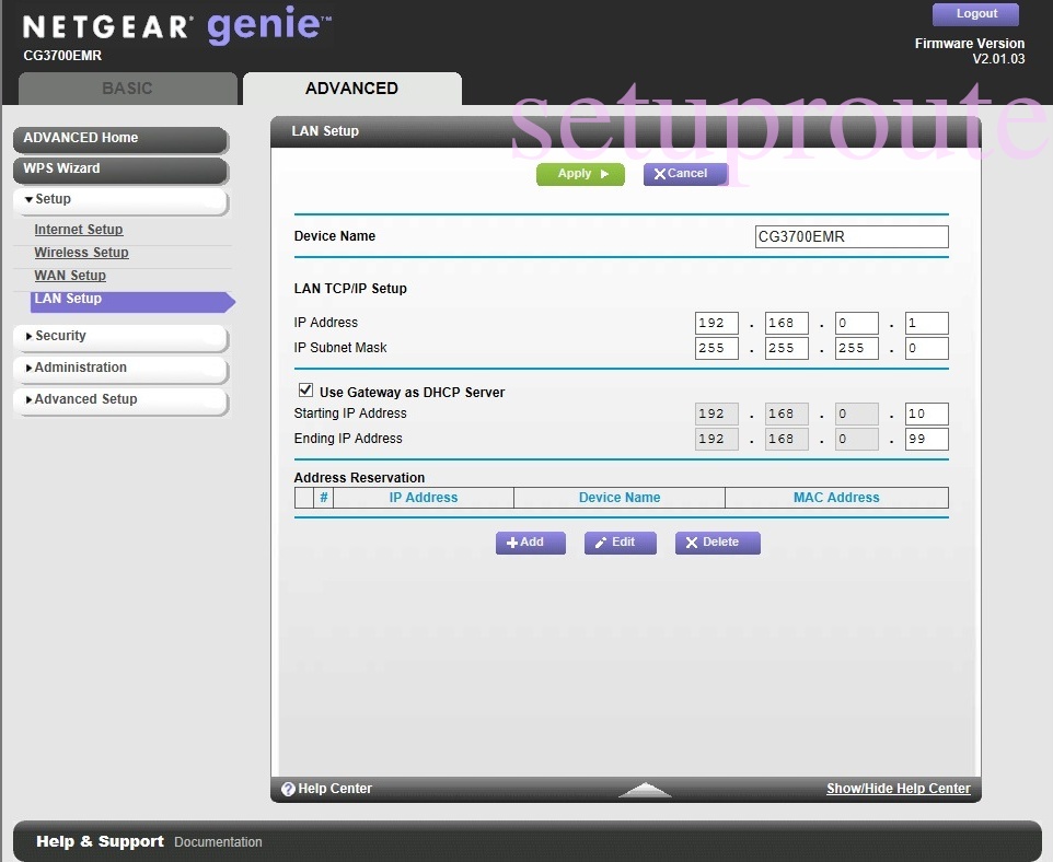 netgear admin ip address